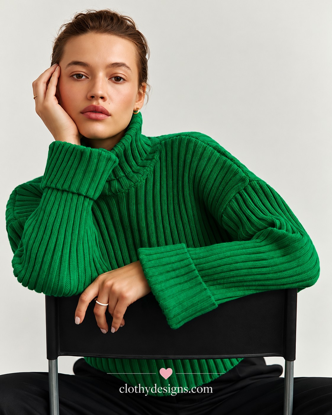Women’s Winter Knitted Turtleneck Crop Sweater – Warm Flare Sleeve Pullover Top